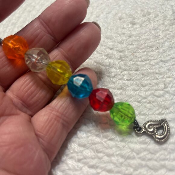 Rainbow ORANGE, CLEAR, YELLOW, TEAL, RED & GREEN Acrylic Beaded Keychain #545D - Picture 2 of 3